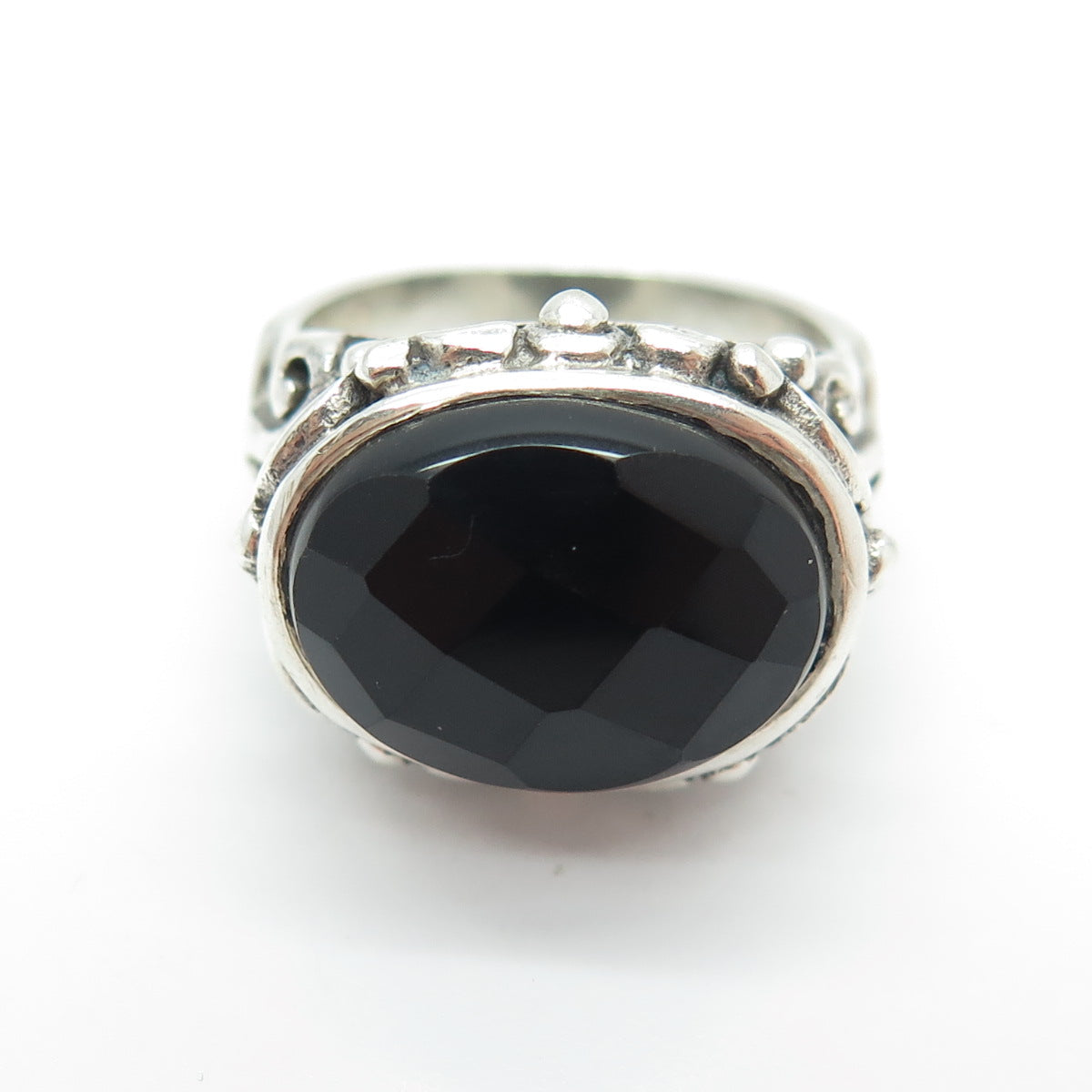 925 Sterling Silver Vintage Real Checkered Black Onyx Gemstone Ring Size 6.5