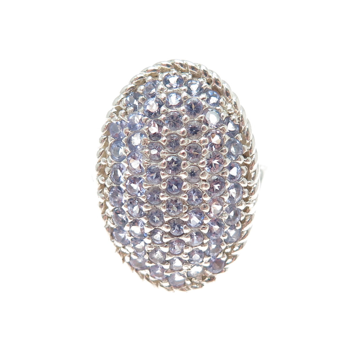 KEN CRAFTS 925 Sterling Silver Real Round-Cut Tanzanite Ring Size 7.25