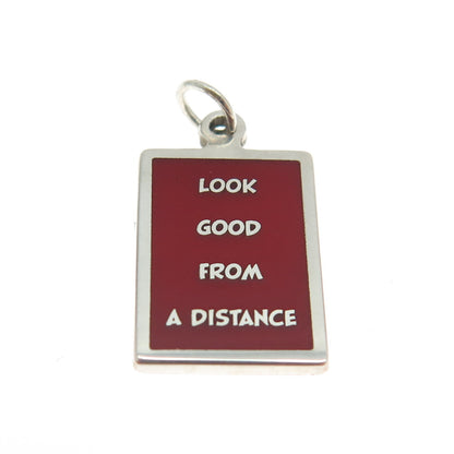 925 Sterling Silver Enamel "Look Good From A Distance" Minimalist Charm Pendant