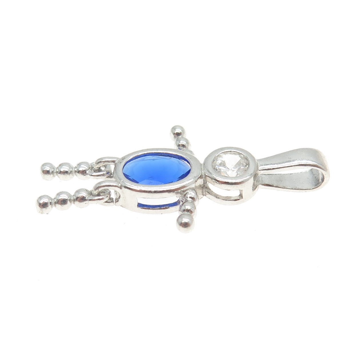 925 Sterling Silver Vintage Blue & WhiteC Z September Birthstone Boy Pendant