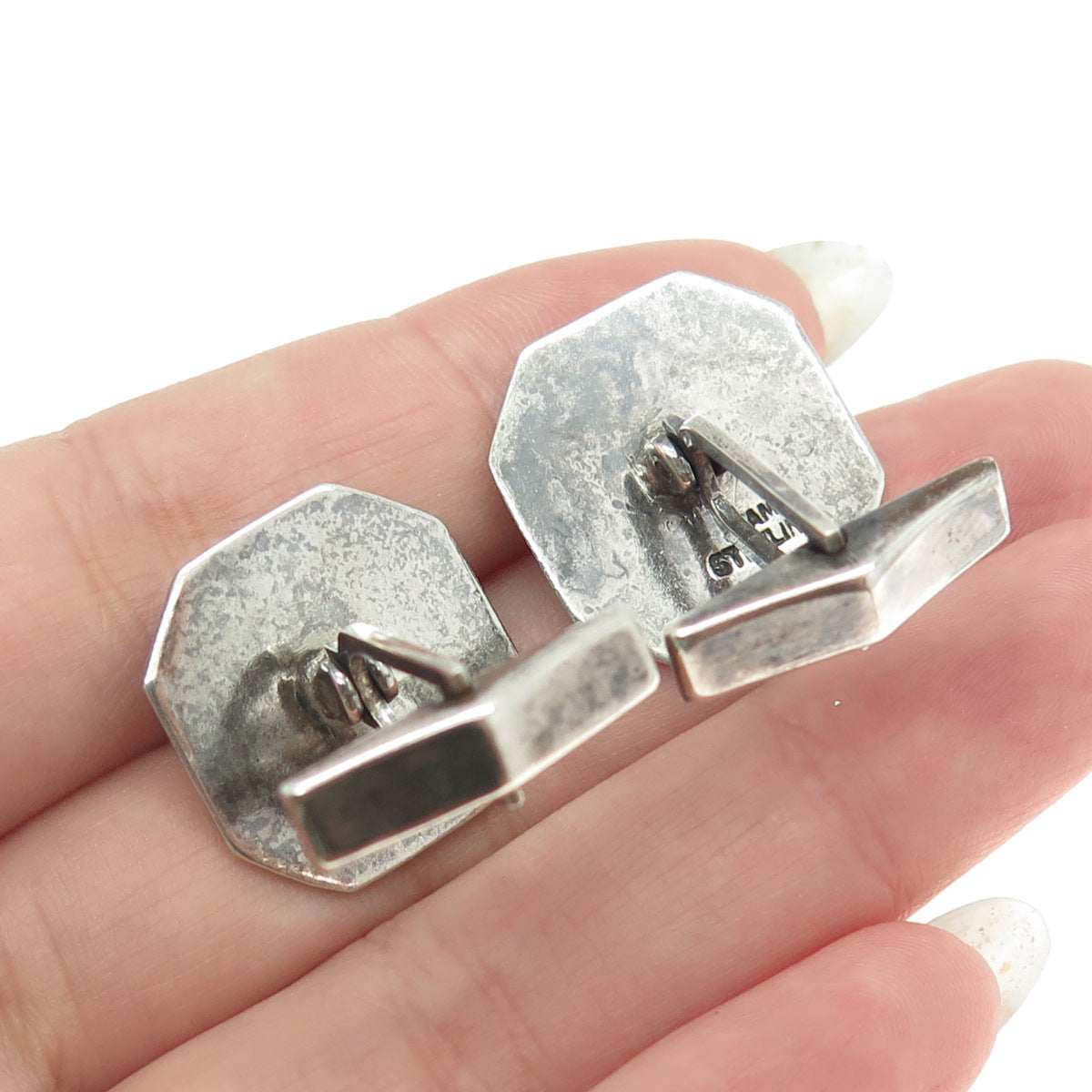 925 Sterling Silver Antique Art Deco Siam Niello Hindu Goddess Cufflinks