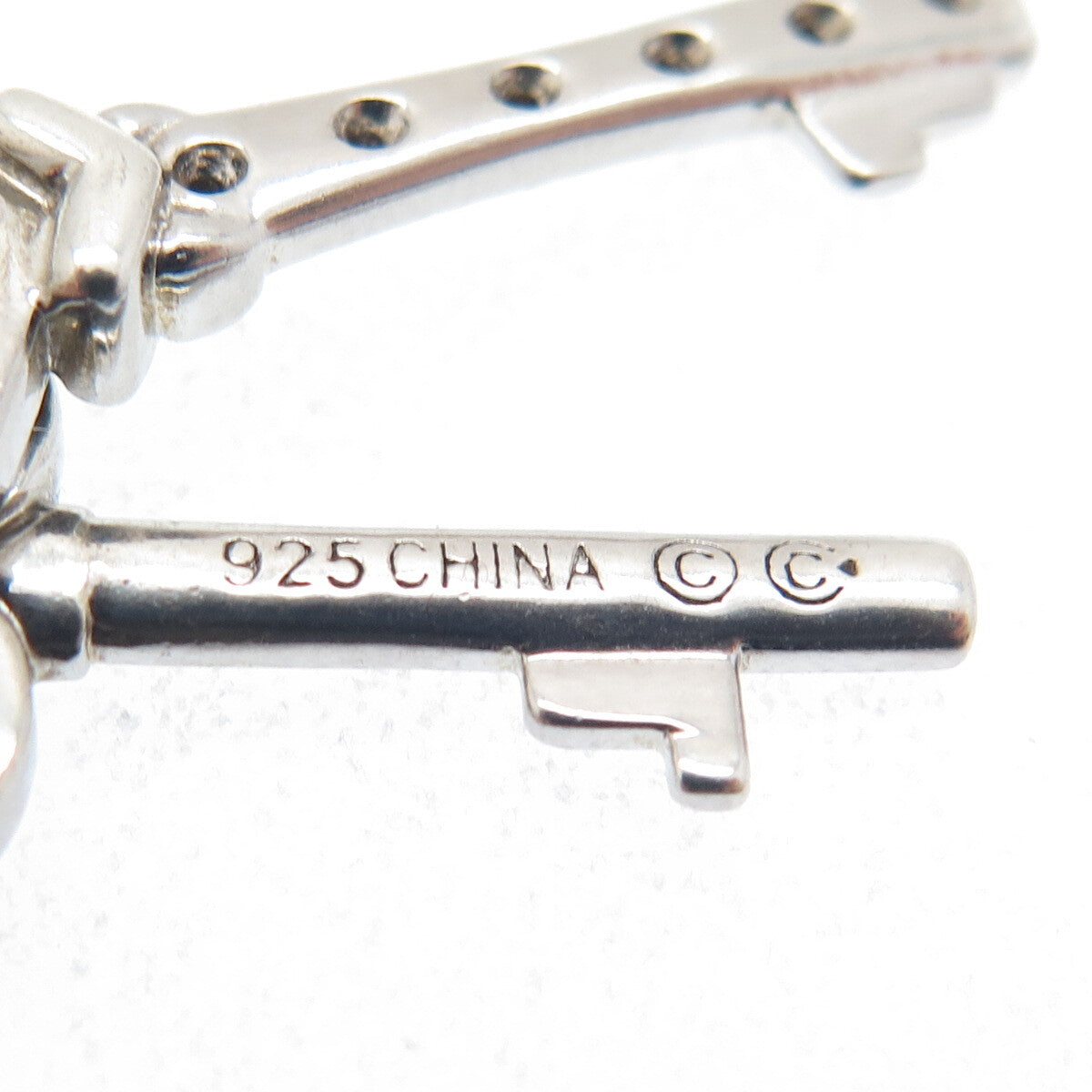 925 Sterling Silver Real Diamond Heart & Club Key Double Charm Pendant