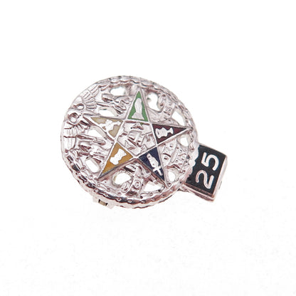 925 Sterling Silver Antique Enamel Order of the Eastern Star 25 Years Pin Brooch