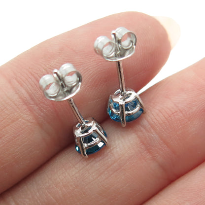 925 Sterling Silver Blue Round-Cut Shaped C Z Stud Earrings
