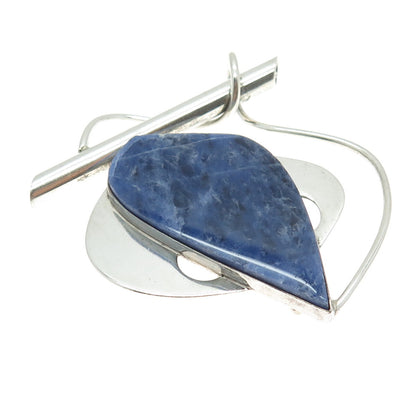 925 Sterling Silver Vintage Real Sodalite Modernist Slide Pendant / Pin Brooch