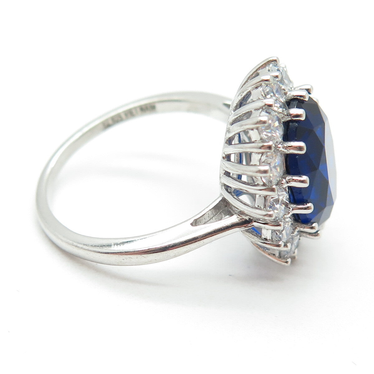 925 Sterling Silver Oval-Cut Blue & Round-Cut White C Z Ring Size 10