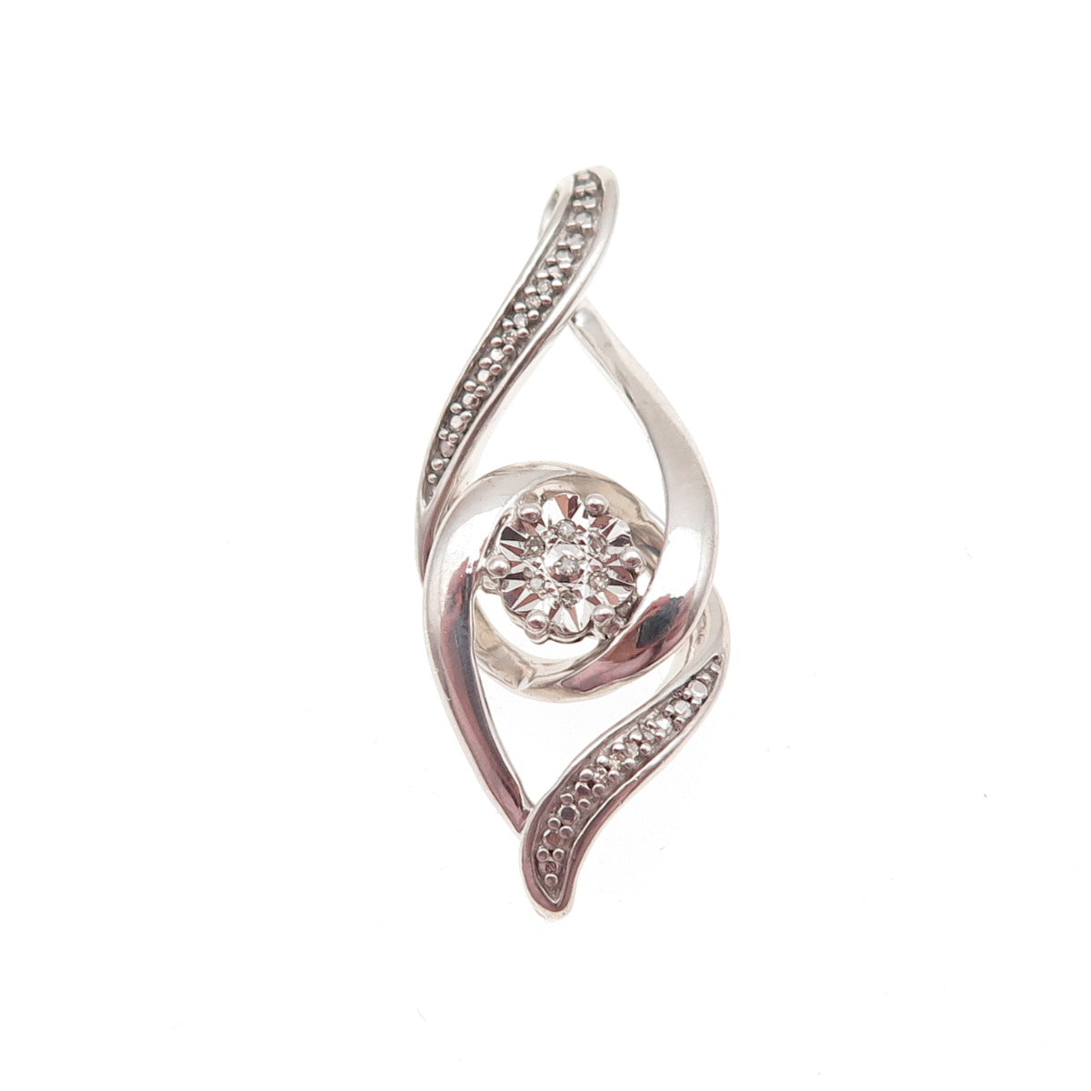 925 Sterling Silver Real Round-Cut Diamond Interlocked Eternity Charm Pendant