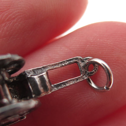 925 Sterling Silver Vintage Rickshaw Carriage Oxidized 3D Mini Charm Pendant