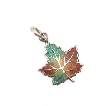 C. Lamond Fils Sterling Silver Antique Art Deco Enamel Maple Leaf Mini Pendant