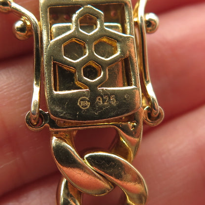 925 Sterling Silver Gold Plated C Z Cuban Link Bracelet 8.75”