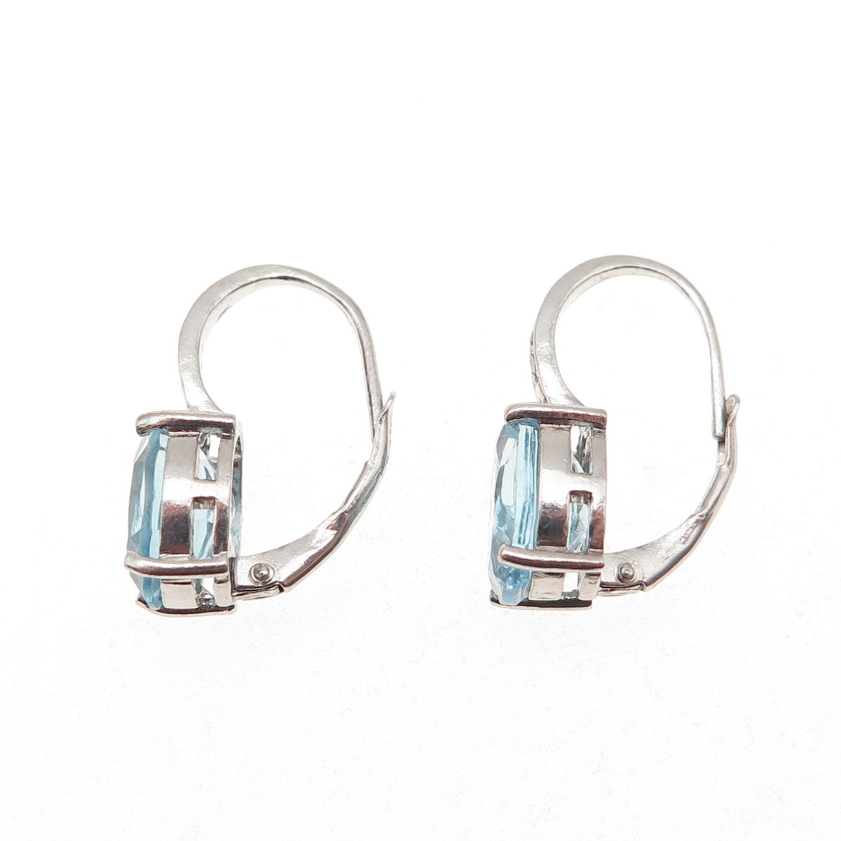 925 Sterling Silver Real Round-Cut Diamond & Oval-Cut Blue Topaz Earrings