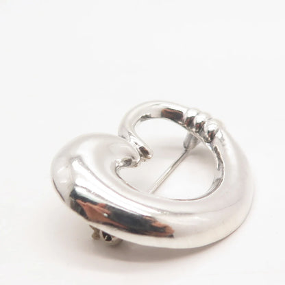 925 Sterling Silver Vintage Open Heart Pin Brooch