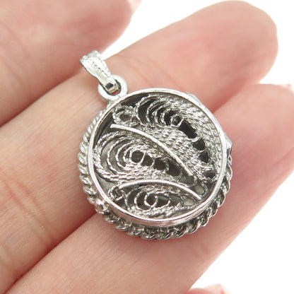 925 Sterling Silver Vintage Filigree Round Locket Pendant