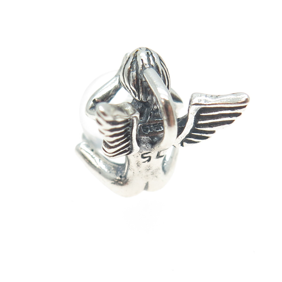 925 Sterling Silver Vintage SC Southwestern Clear Crystal Praying Angel Pendant