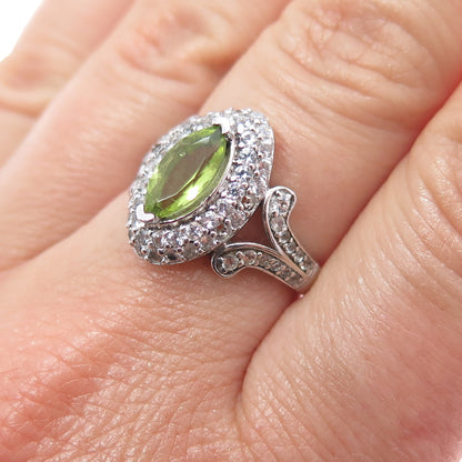 JANE SEYMOUR 925 Sterling Silver Real Peridot & White Topaz Ring Size 6.75