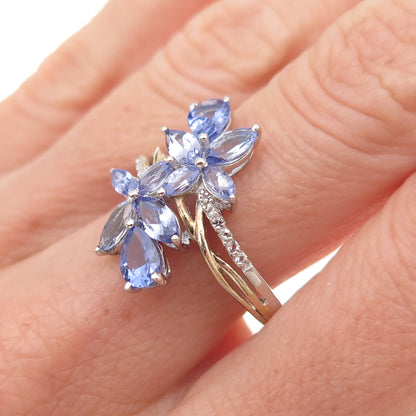 Chuck Clemency 925 Sterling Silver 2-Tone Real Tanzanite & Topaz Ring Size 8.25