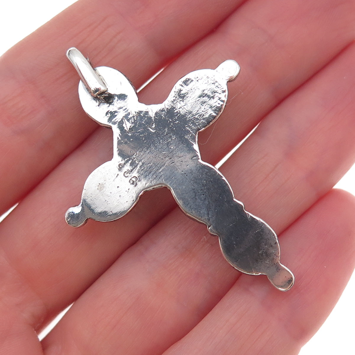 925 Sterling Silver Vintage Real Moonstone Cross Oxidized Pendant