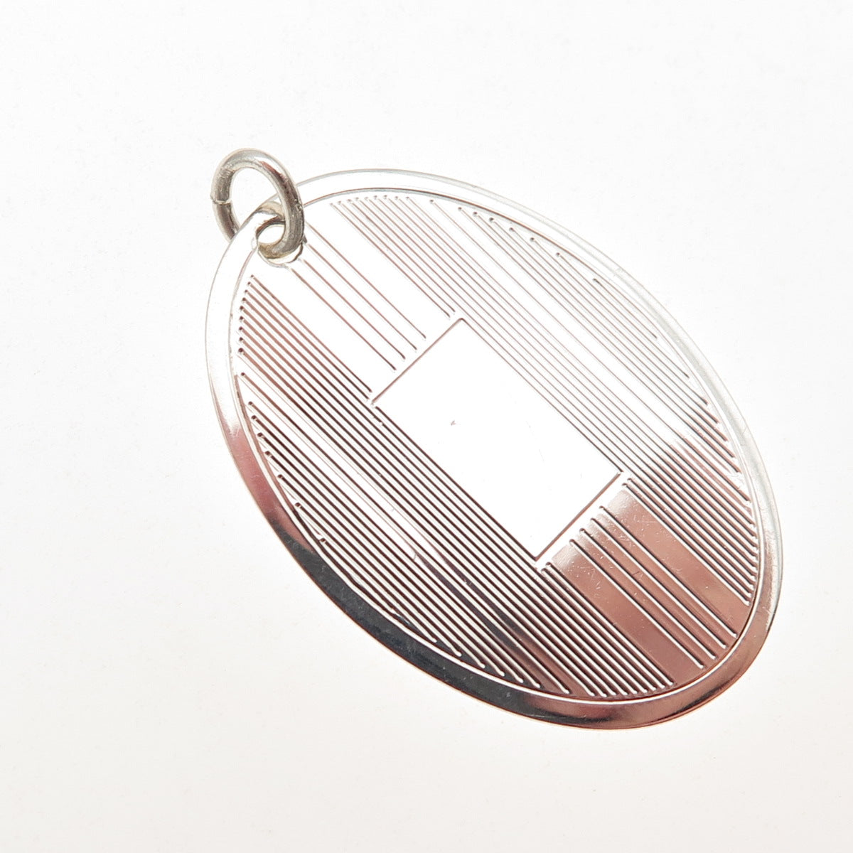 925 Sterling Silver Vintage Engravable Oval Tag Charm Pendant
