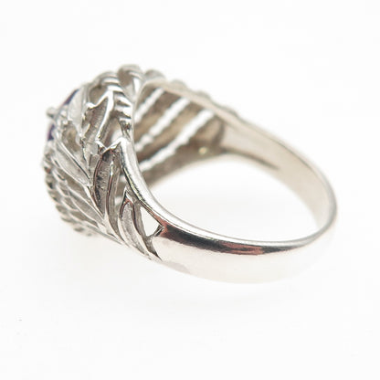 925 Sterling Silver Vintage Real Amethyst Twisted Ring Size 6.75