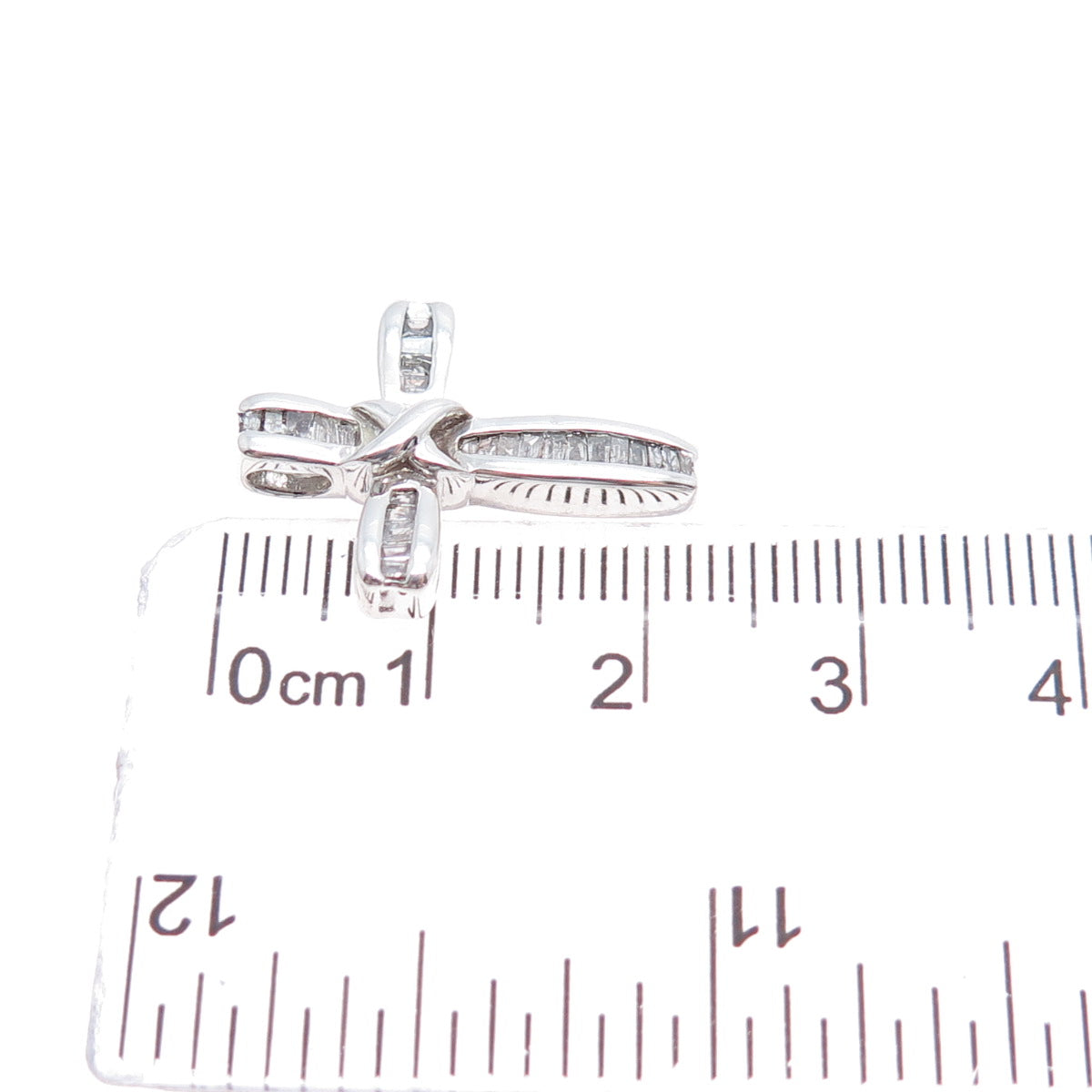 925 Sterling Silver Real Emerald-Cut Diamond Cross Slide Charm Pendant