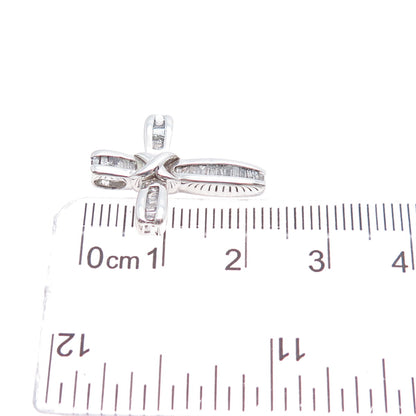 925 Sterling Silver Real Emerald-Cut Diamond Cross Slide Charm Pendant