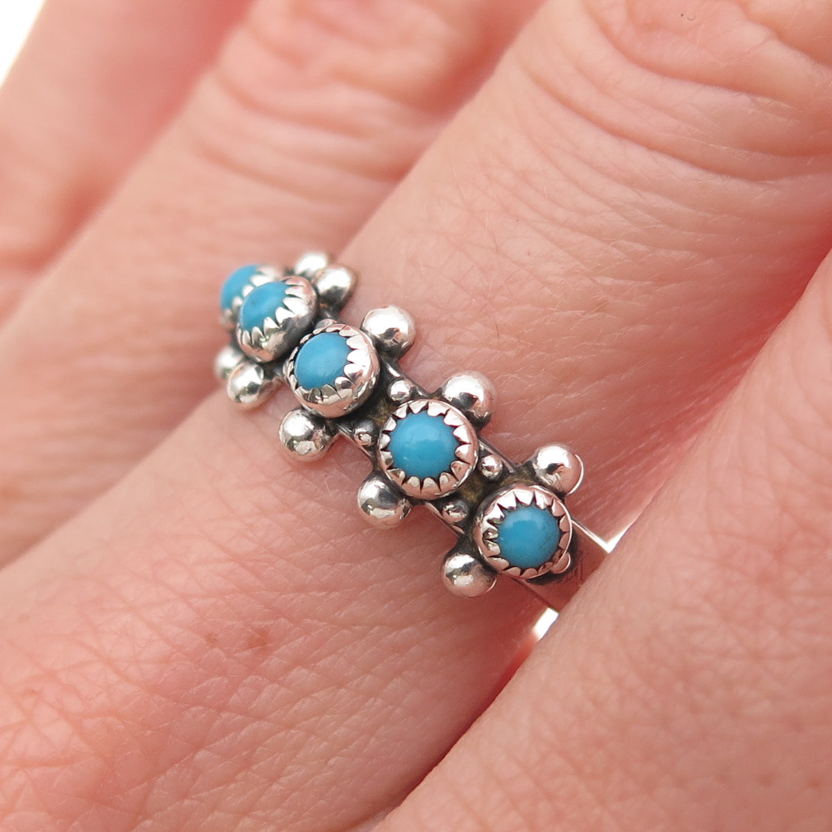 Bell Trading Post Old Pawn 925 Sterling Vintage Turquoise Snake Eye Ring Size 8