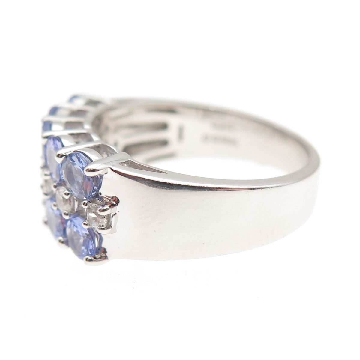 DSMK 925 Sterling Silver Real Round-Cut Tanzanite & White Topaz Ring Size 7.25