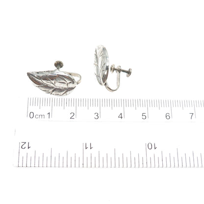 925 Sterling Silver Vintage Floral Leaf Modernist Screw Back Earrings