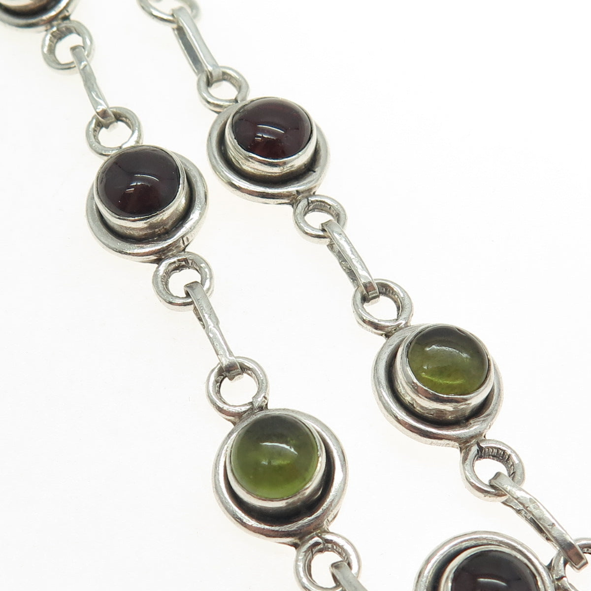 925 Sterling Silver Vintage Peridot & Tourmaline Gem Tennis Link Bracelet 7.75"