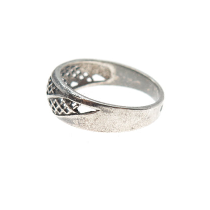 925 Sterling Silver Vintage European Mesh Oxidized Ring Size 7.75