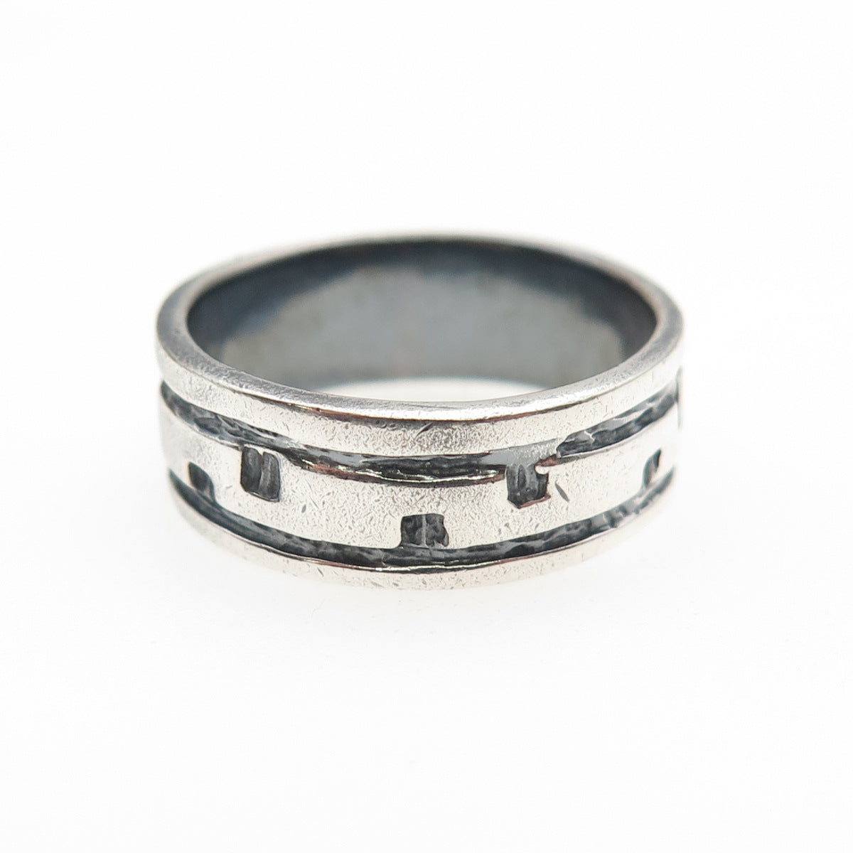 925 Sterling Silver Vintage Zig Zag Oxidized Band Ring Size 8