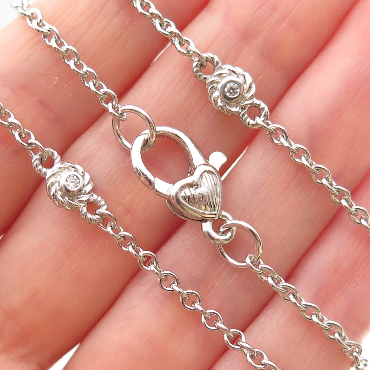 JUDITH RIPKA 925 Sterling Silver Round-Cut C Z Station Chain Necklace 18"