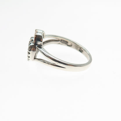 SUN 925 Sterling Silver 10K Gold Real Diamond Couple Heart Ring Size 7