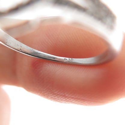 925 Sterling Silver Real Round-Cut Diamond Sapphire Hook & Eye Ring Size 7.75