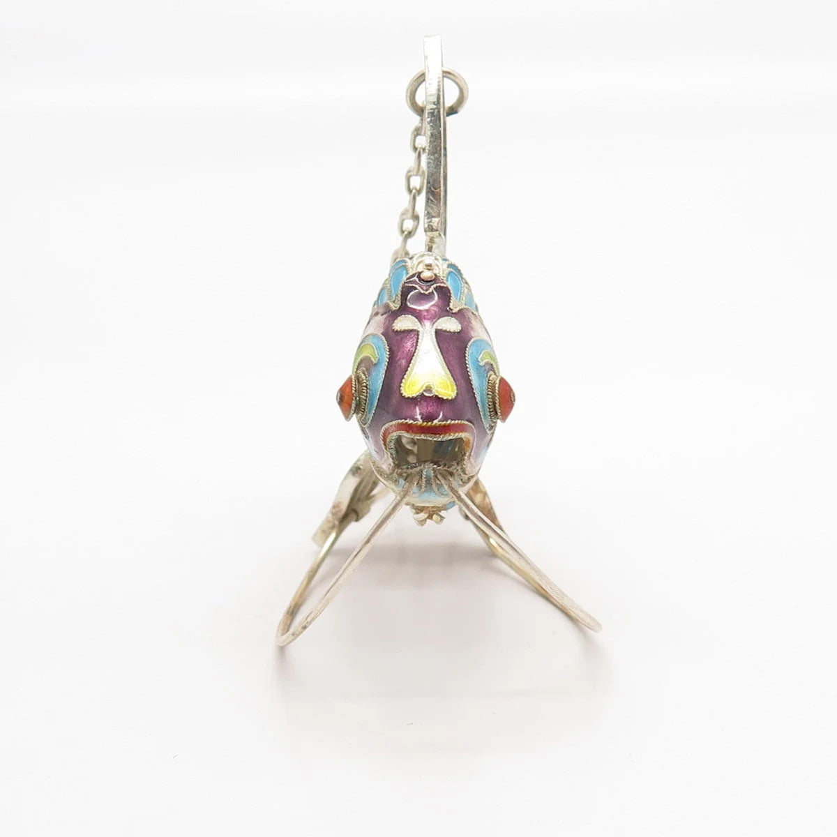 925 Sterling Silver Antique Colorful Enamel Articulated Chinese Koi Fish Fob