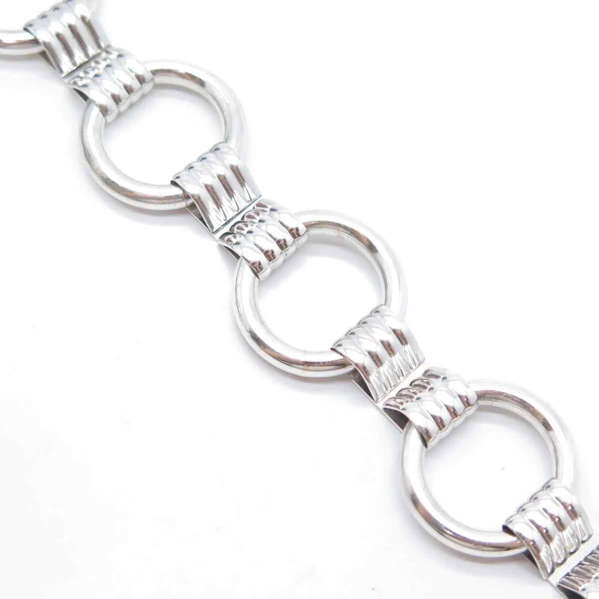 925 Sterling Silver Vintage Round & Bar Link Bracelet 7.25"