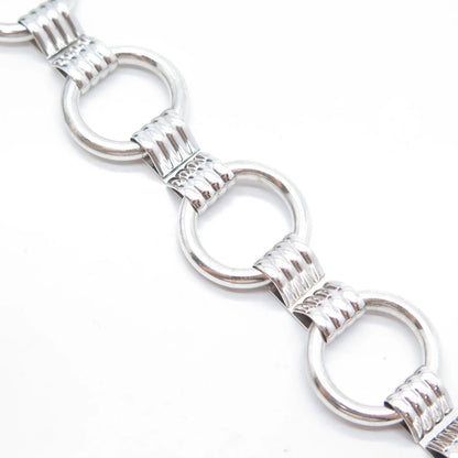 925 Sterling Silver Vintage Round & Bar Link Bracelet 7.25"