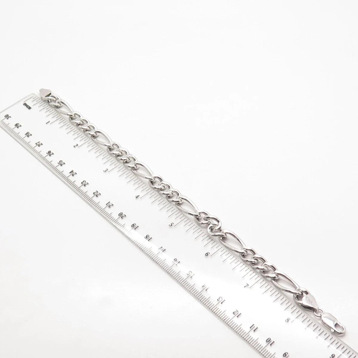 925 Sterling Silver Italy BSI Figaro Link Bracelet 8.5"