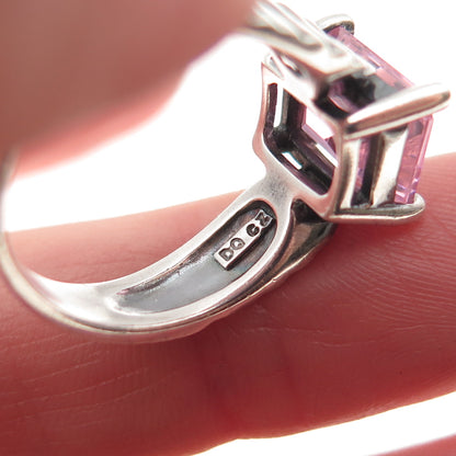 925 Sterling Silver Vintage Emerald-Cut Pink C Z Oxidized Ring Size 7