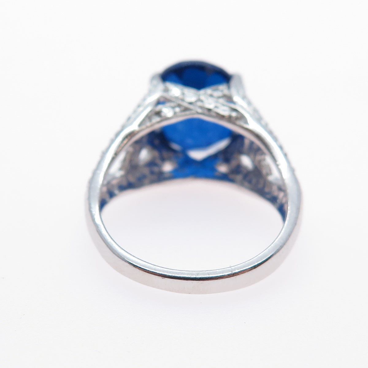925 Sterling Silver Oval-Cut Lab-Created Sapphire Ring Size 6.25