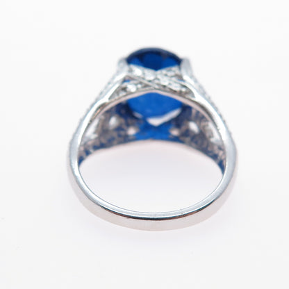 925 Sterling Silver Oval-Cut Lab-Created Sapphire Ring Size 6.25