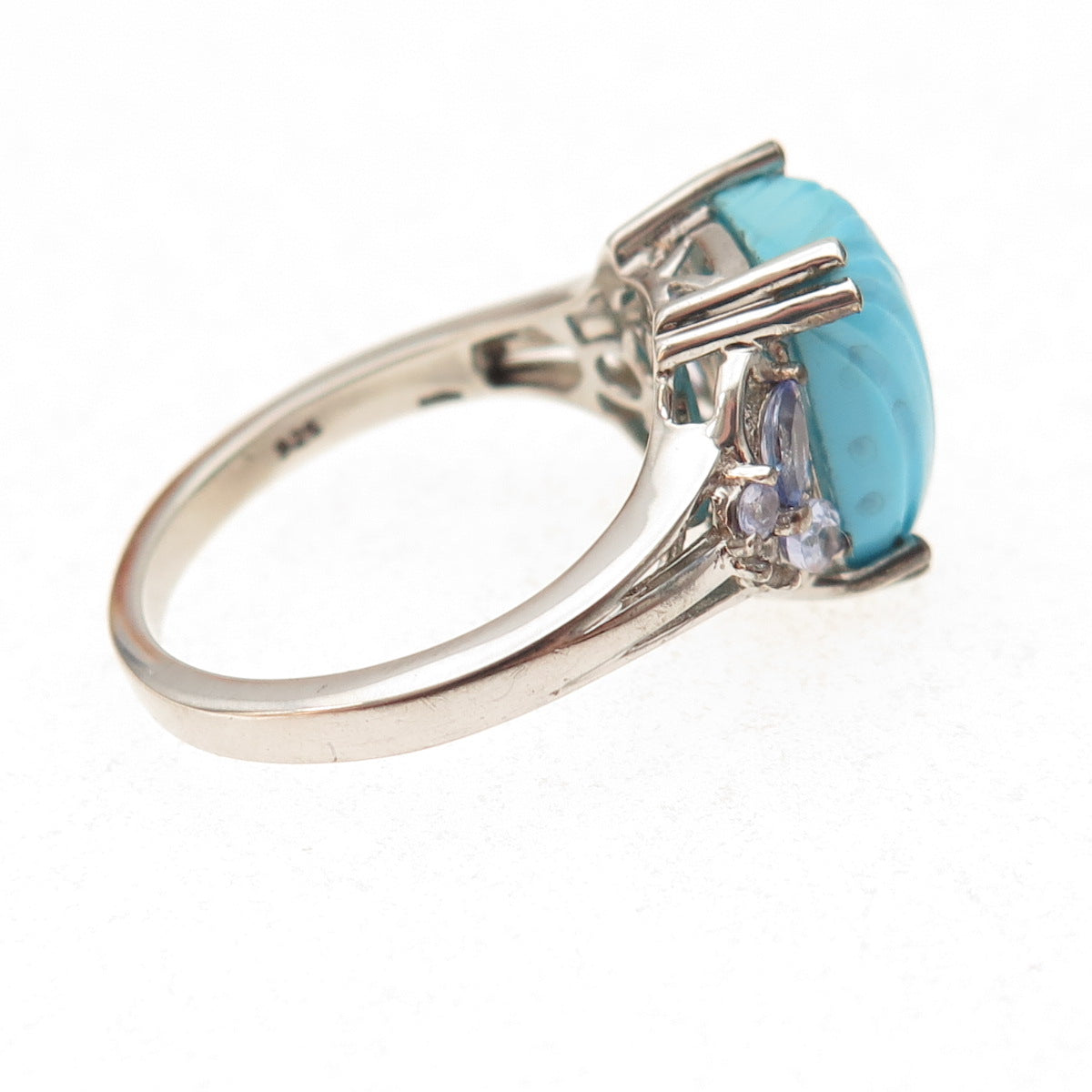 D'Joy 925 Sterling Silver Real Turquoise & Tanzanite Ring Size 8