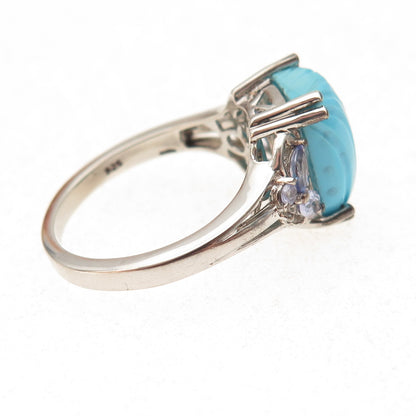 D'Joy 925 Sterling Silver Real Turquoise & Tanzanite Ring Size 8
