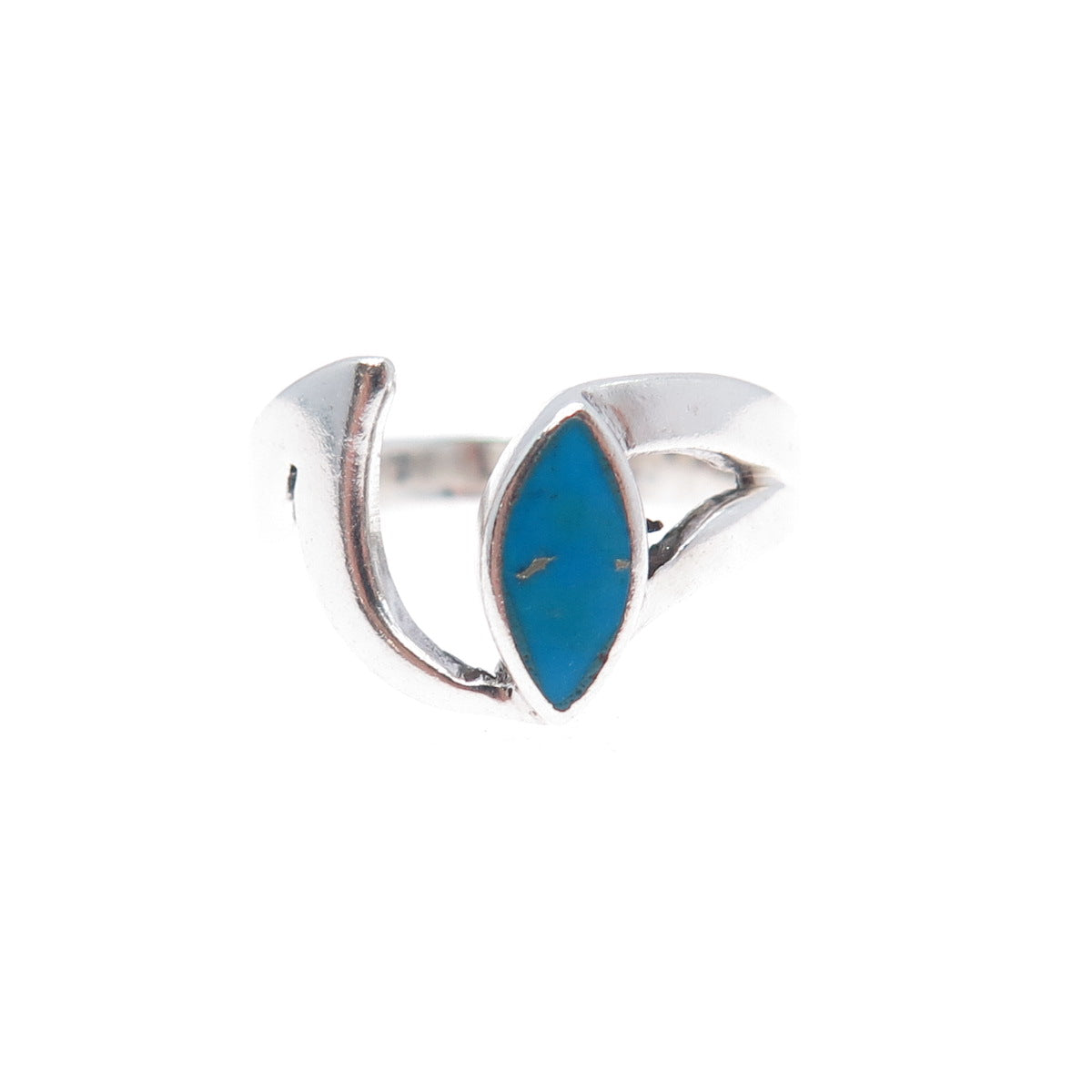 925 Sterling Silver Vintage Real Turquoise Modernist Ring Size 6
