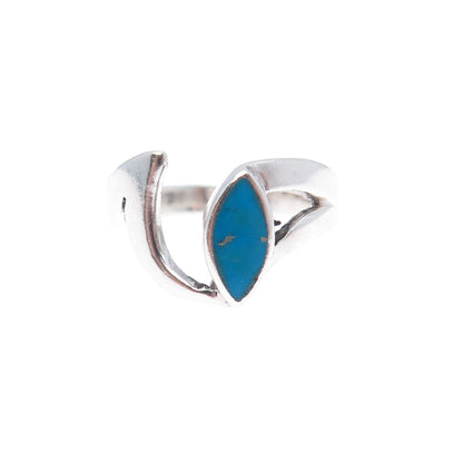 925 Sterling Silver Vintage Real Turquoise Modernist Ring Size 6