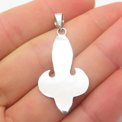 925 Sterling Silver Vintage Mexico Real Turquoise Gem Inlay Fleur-de-Lis Pendant