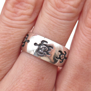 Peter Stone 925 Sterling Silver Vintage Turtle Oxidized Band Ring Size 7.25