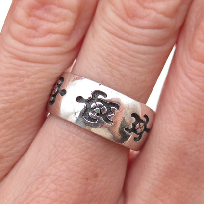 Peter Stone 925 Sterling Silver Vintage Turtle Oxidized Band Ring Size 7.25
