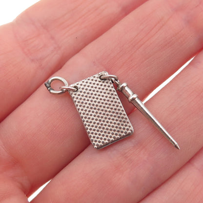 925 Sterling Silver Antique Art Deco Notebook & Pencil Mini Charm Pendant
