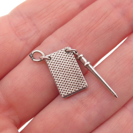 925 Sterling Silver Antique Art Deco Notebook & Pencil Mini Charm Pendant